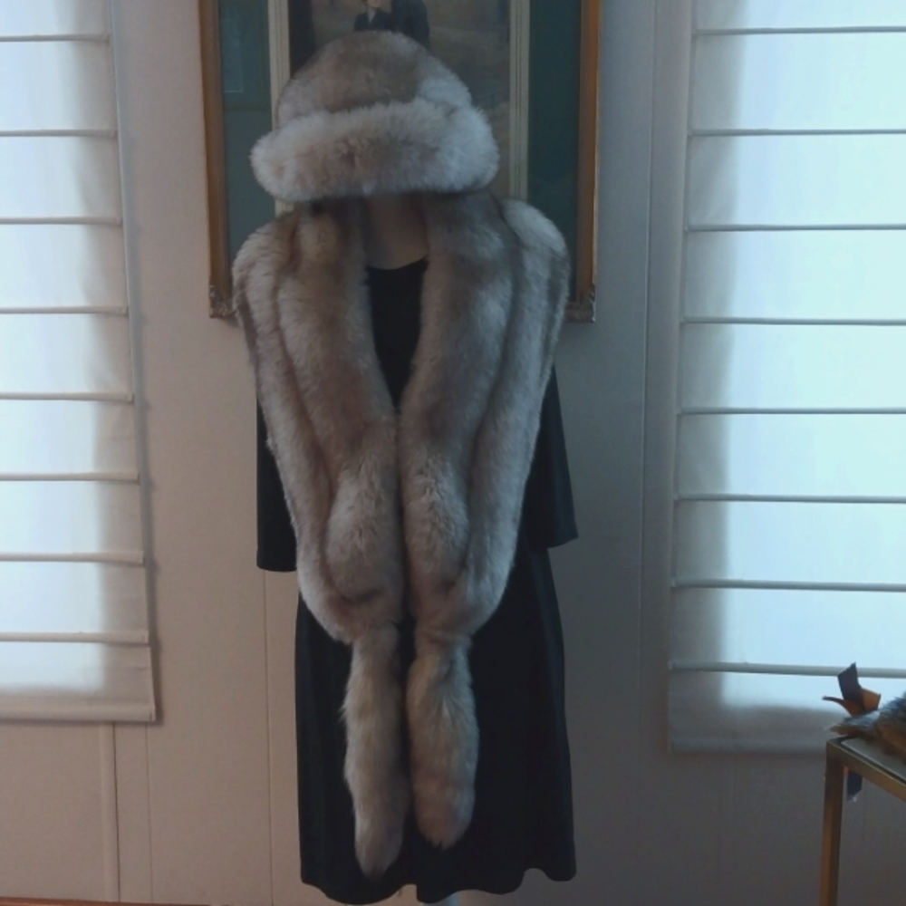 Blue Fox Fur Hat & Stole